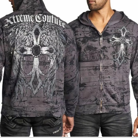 Xtreme Couture by Affliction Men's Zip up Hoodie SUPERIOR HEIST Biker Cross $88 - Picture 10 of 12